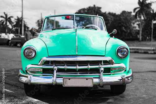 colorkey of turquoise vintage car on the street of havana cuba © Michael Barkmann