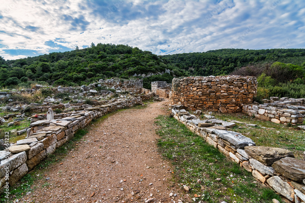 Landscape with a scenic view of Ramnous the ancient fortified site in Attica, Greece