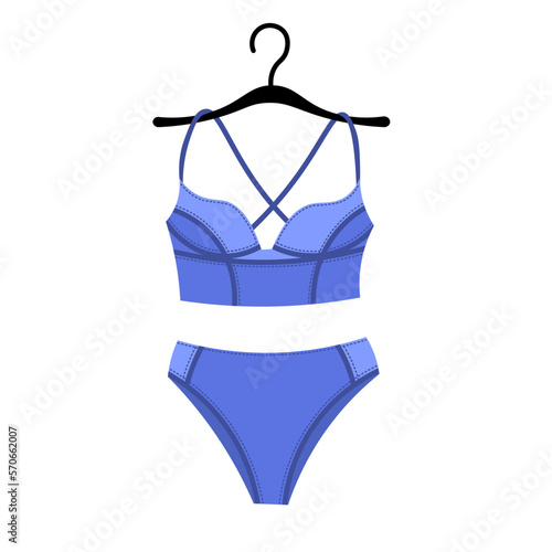 Minimalist sportive lingerie set. Summer time modern beachwear. Two-piece underwear collection. 