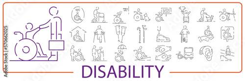 disabled people Icons Set. Linear or line style Icons. Vector illustration social issue
