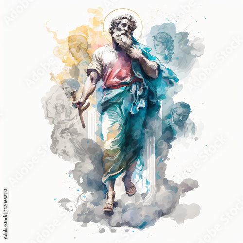 Saint Peter holding the key to heaven watercolor painting isolated on a white background Generative Ai