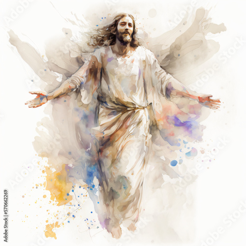 Fényképezés the resurrection of Jesus watercolor painting isolated on a white background Gen