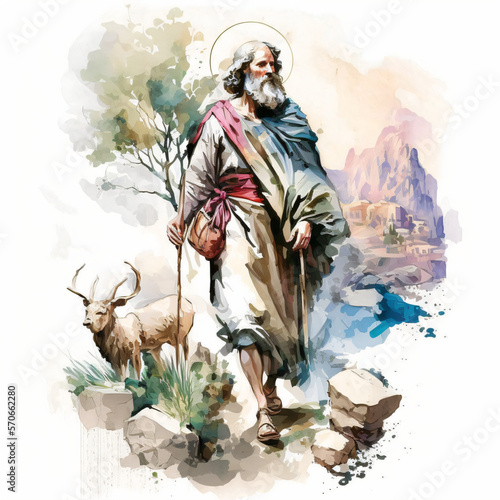 Saint Paul traveling watercolor painting isolated on a white background Generative Ai photo