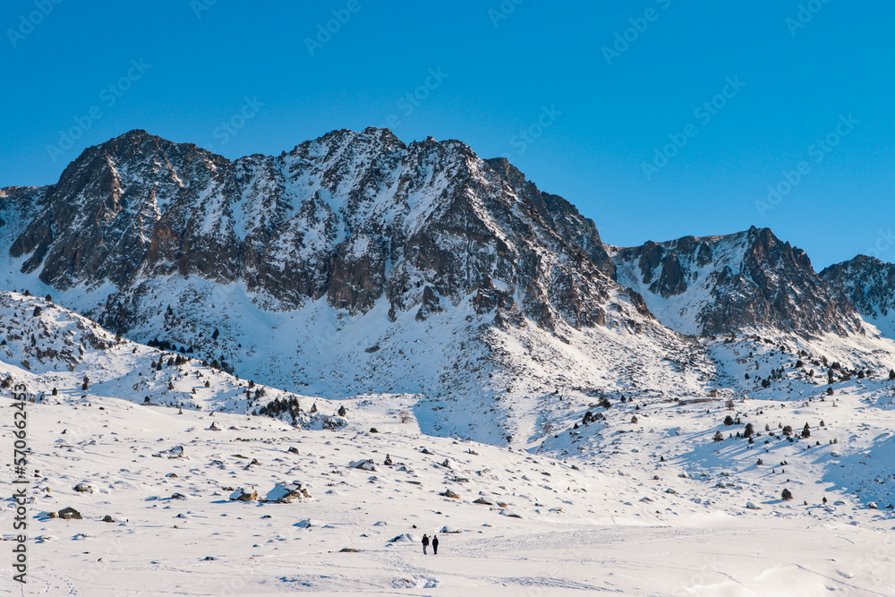 Travel to Andorra: panoramic view of the mountain peak, Grand Valira, Pyrenees mountains.