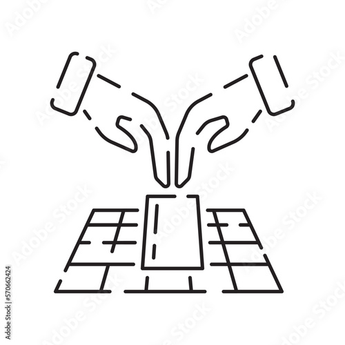 Fortune telling line icon. Mystical esoteric taro cards. Celestial mystic astrology element, witchcraft outline symbol. Vector illustration EPS 10. Masonic lodge symbol