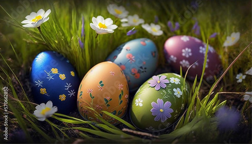 Easter Eggs in garden, Generative ai