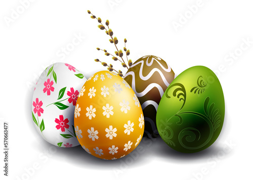 Composition with Easter eggs and willow branch.