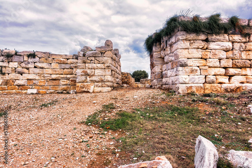 Landscape with a scenic view of Ramnous the ancient fortified site in Attica, Greece photo