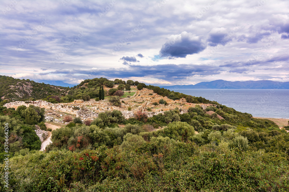 Landscape with a scenic view of Ramnous the ancient fortified site in Attica, Greece Landscape with a scenic view of Ramnous the ancient fortified site in Attica, Greece