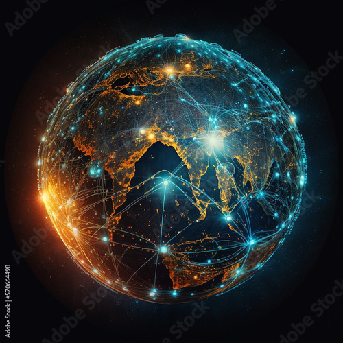  IT Security Nework Globe internet technology with global communication network, showing off how the whole world is connected. Security network providing threats from outside. AI Generated Art.