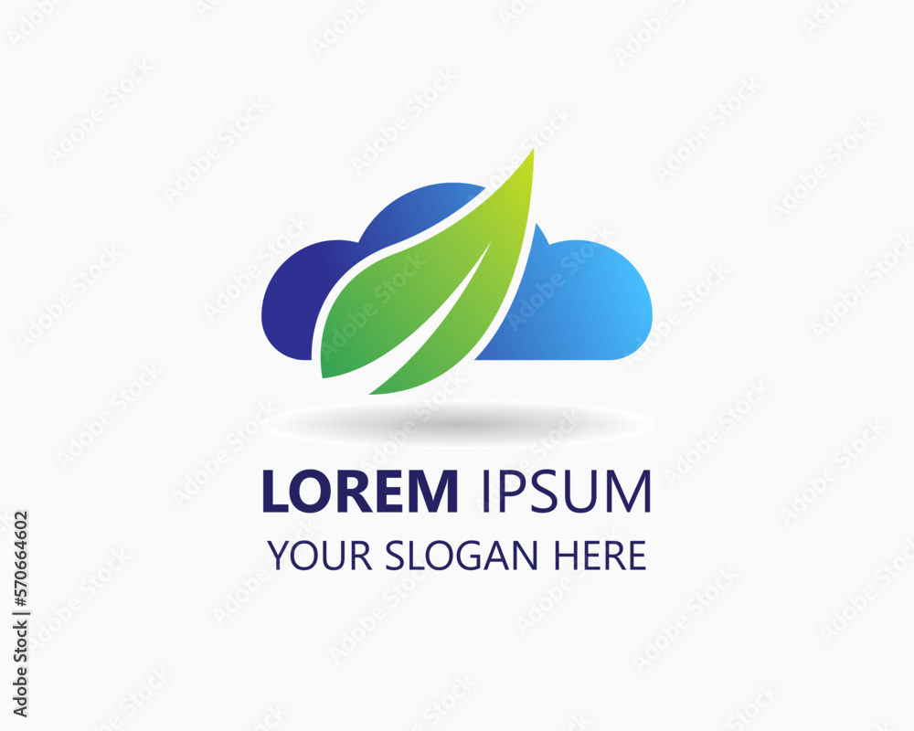 leaf cloud logo design template. cloud and leaf illustration vector leaf cloud logo design template. cloud and leaf illustration vector