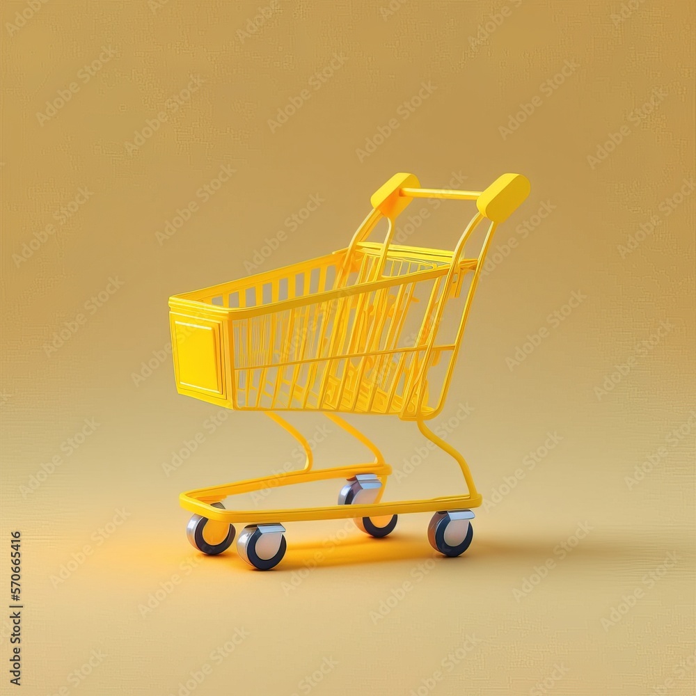 isolated shopping cart with Yellow empty flat Background, clean and minimalist generative ai isolated shopping cart with Yellow empty flat Background, clean and minimalist generative ai