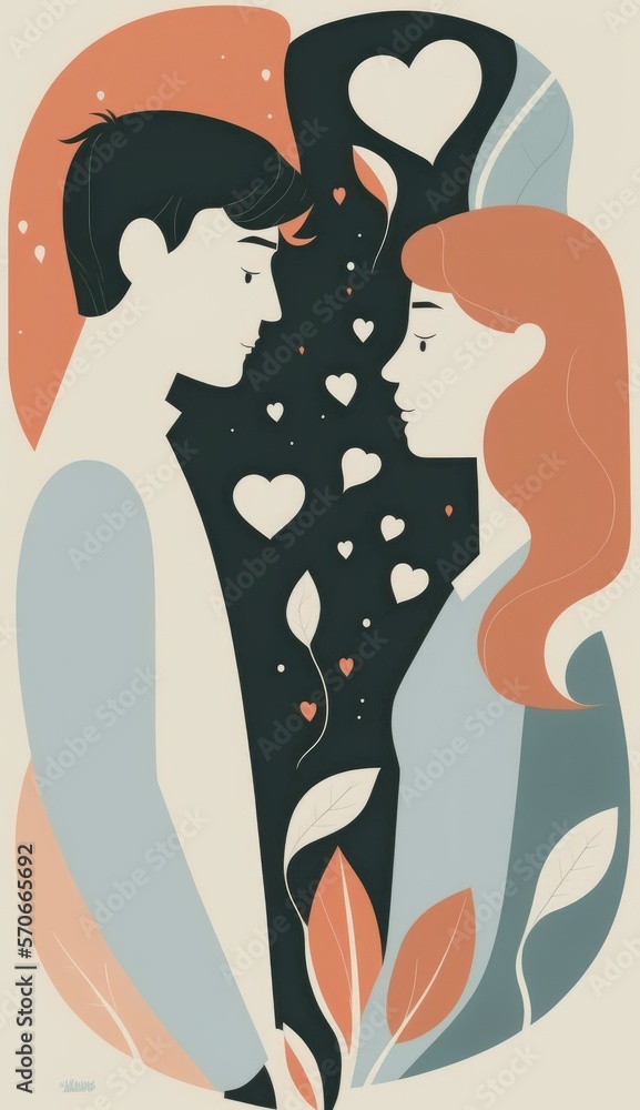 Cute stylized young couple, valentines day generative ai Cute stylized young couple, valentines day generative ai