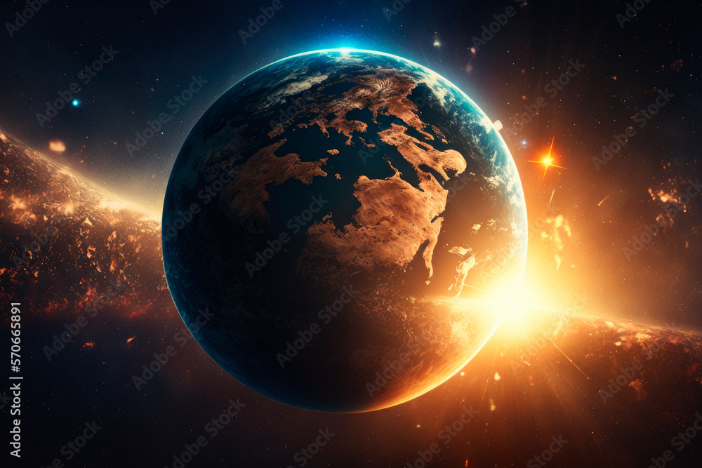 Naklejka premium Earth-like planet in space, generative AI