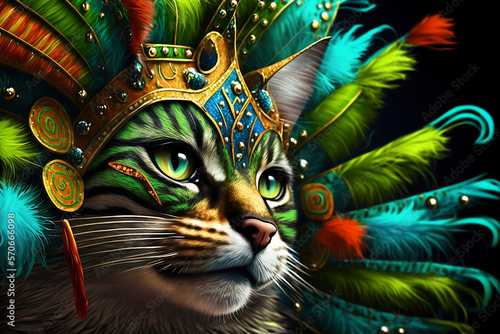 Let's Shake Off Our Worries and Join the Carnival Celebration, A Vibrant Digital Illustration Featuring a Cat in a Samba Costume and Dancing to the Beats. Digital Illustration. Generative ai