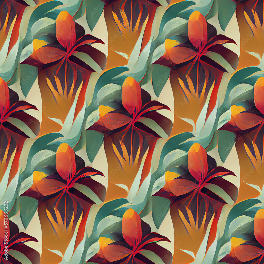 Seamless pattern, tropical leaves, carnaval Generative AI Seamless pattern, tropical leaves, carnaval Generative AI