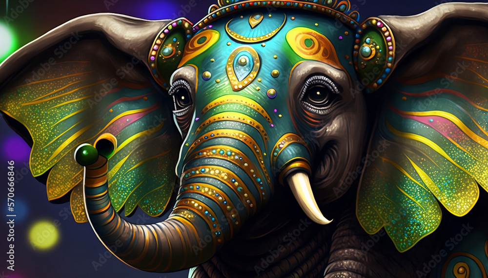Let's Shake Off Our Worries and Join the Carnival Celebration, A Vibrant Digital Illustration Featuring a Elephant in a Samba Costume and Dancing to the Beats. Digital Illustration. Generative ai