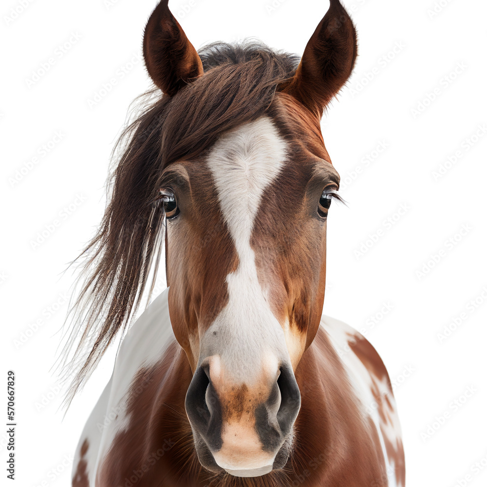 horse face shot isolated on transparent background cutout Stock