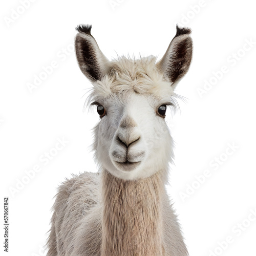 llama face shot isolated on transparent background cutout photo