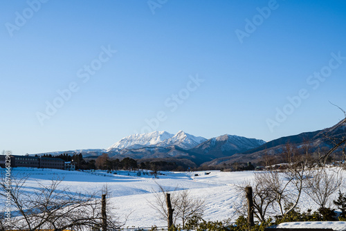 一面の雪に山