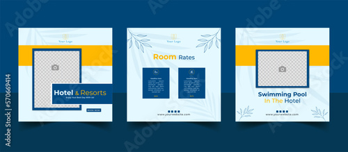 tropical, holiday, hotel booking, ads, facebook, instagram, adverting, poster, flyer hotel & resorts social media post template. 