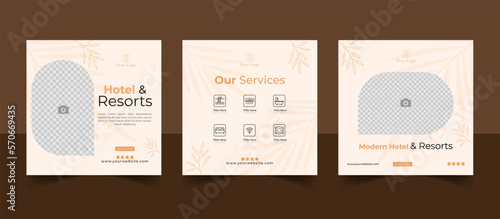 tropical, holiday, hotel booking, ads, facebook, instagram, adverting, poster, flyer hotel & resorts social media post template. 
