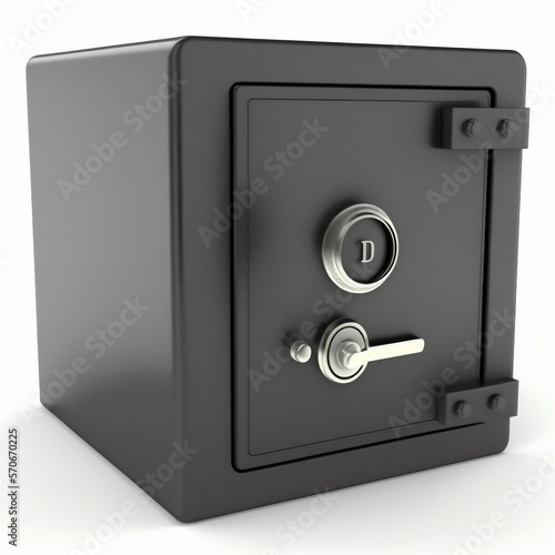 black safe box with lock isolated on white background. Generative AI