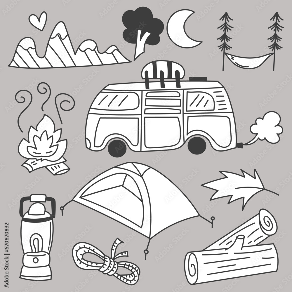 Fototapeta premium Set of travel camping on holidays cartoon vector