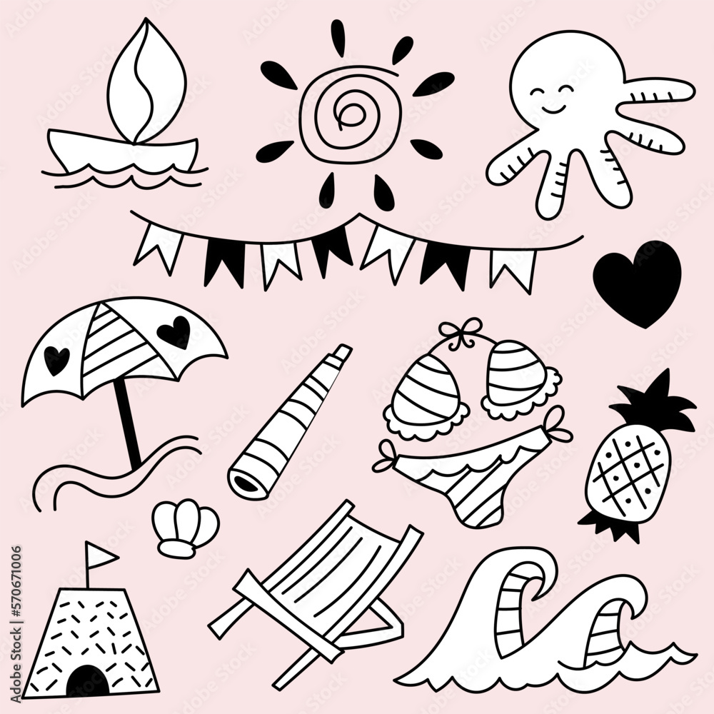 Set of summer holiday hand drawing sketch vector Set of summer holiday hand drawing sketch vector
