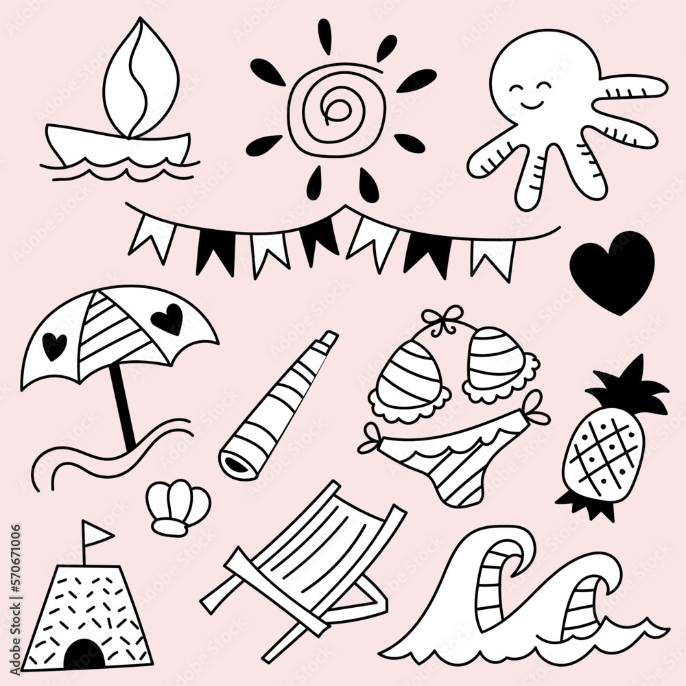 Set of summer holiday hand drawing sketch vector