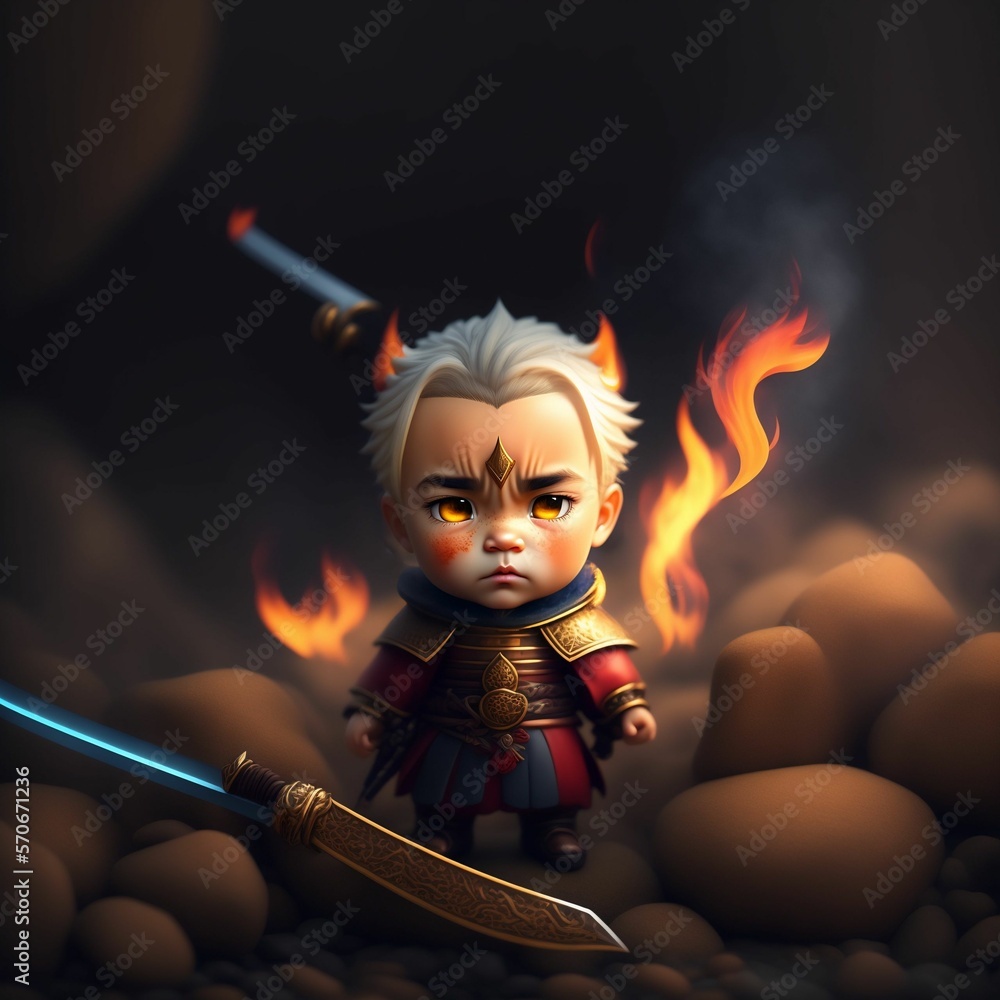 Angry adorable warrior samurai Stock Illustration | Adobe Stock