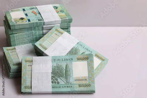 Stacks of Lebanese Currency photo