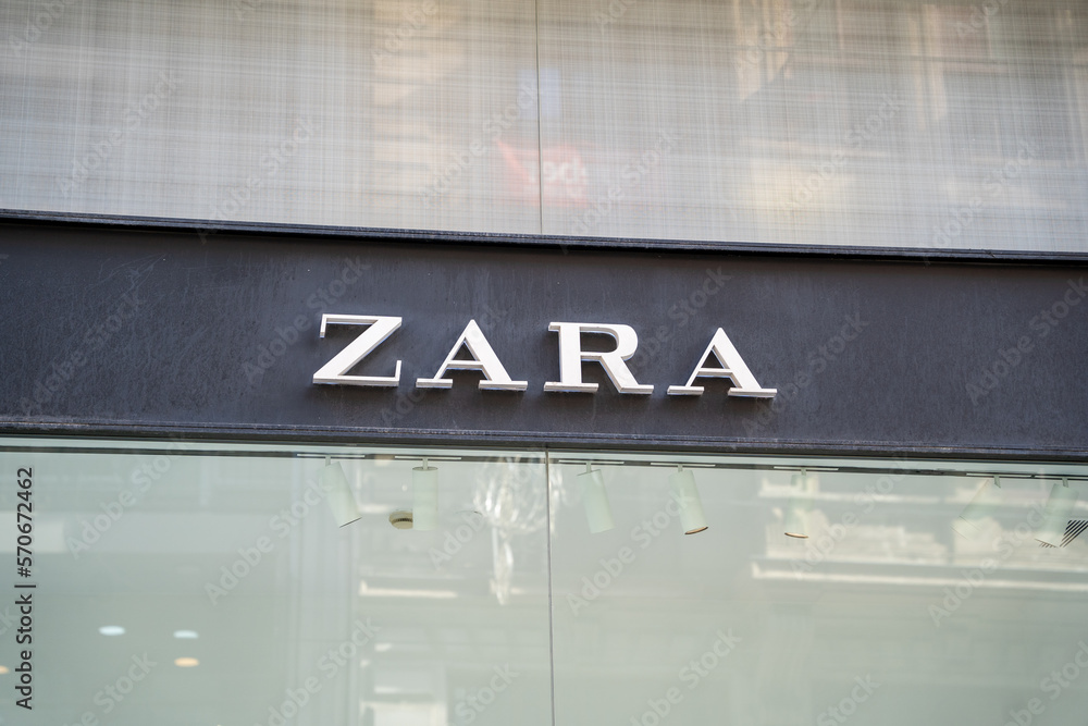 Istanbul, Turkey - February 10, 2023: Zara sign and logo on Istiklal  Street. ZARA is a Spanish multi-national retail clothing chain. Stock Photo  | Adobe Stock