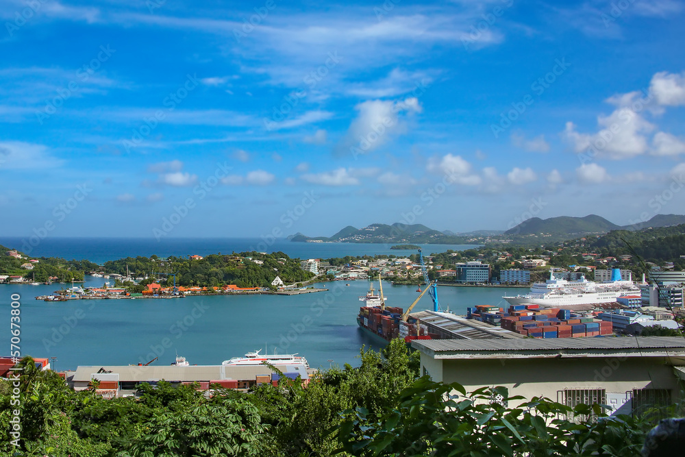 View of the port and town of the Castries, Saint Lucia, Caribbean.