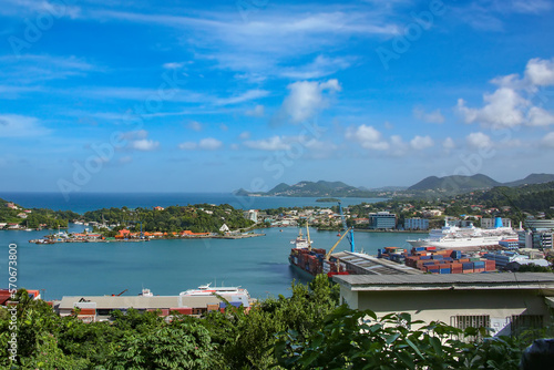 View of the port and town of the Castries, Saint Lucia, Caribbean.