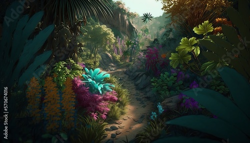 Colorful tropical forest. AI generative. 