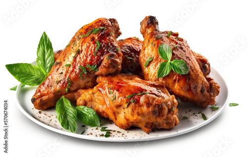 Fried chicken wings isolated on white background. Based on Generative AI photo