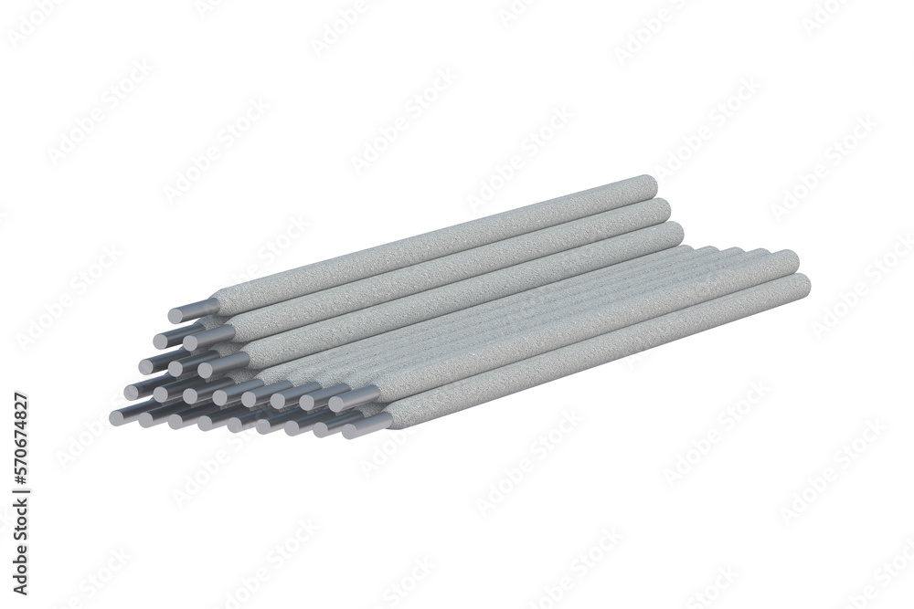 Stack of welding electrodes isolated on white background. 3d render Stack of welding electrodes isolated on white background. 3d render