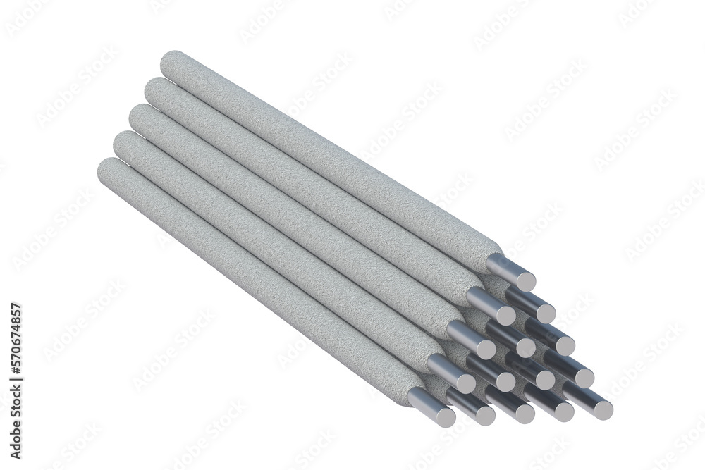 Stack of welding electrodes isolated on white background. 3d render Stack of welding electrodes isolated on white background. 3d render