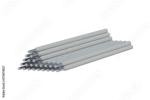 Stack of welding electrodes isolated on white background. 3d render