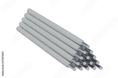 Stack of welding electrodes isolated on white background. 3d render