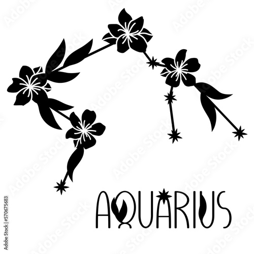 Aquarius zogiac sign with flowers and leaves svg, Floral horoscope, Flowers constellation silhouette