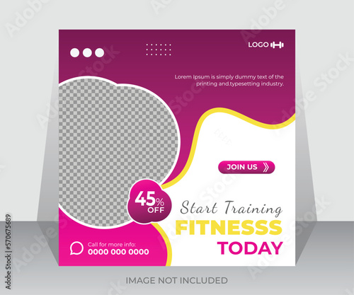 Gym social media post banner design template. Suitable for online media, posters, flyers, web ads, vector design.