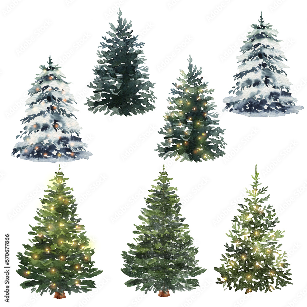 Watercolor Christmas tree  collection 
