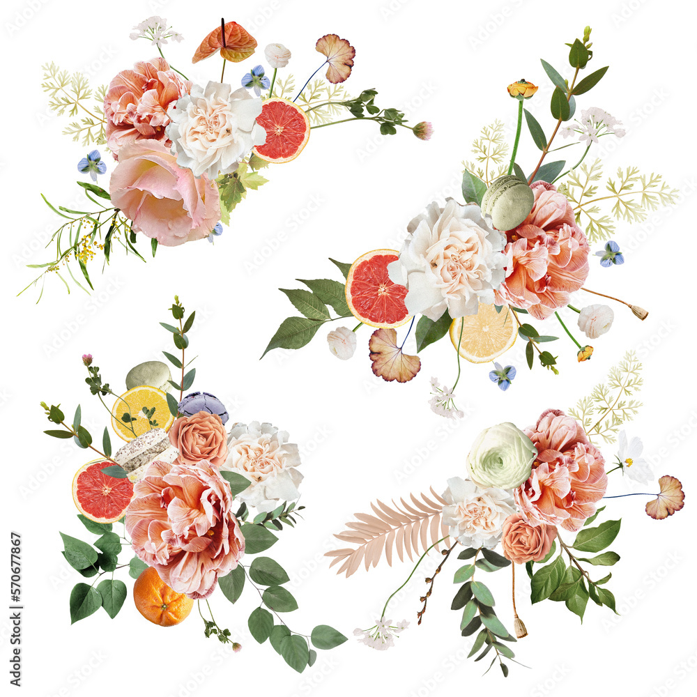 Fototapeta premium Delicate floral arrangements collection for cards