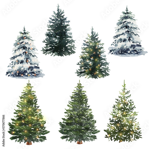Watercolor Christmas tree  collection  © vanilnoe_nebo