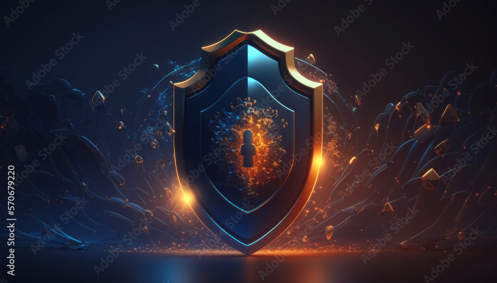 Fototapeta premium Data security technology and privacy specialist abstract background of a padlock on shield generative ai