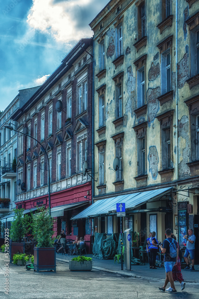 Joseph Street in Kazimierz district in Krakow, former jewish quarter. Nowadays it is a popular area for the visitors of Krakow as well as the local people.