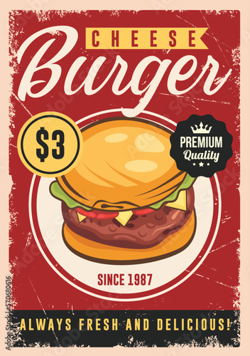 Burger advertisement for fast food restaurant Food sign vintage template