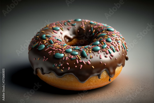 A chocolate frosted donut with sprinkles on it, Generative Ai
